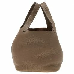Hermes Etoupe Clemence Leather Picotin Lock PM Bag For Women
