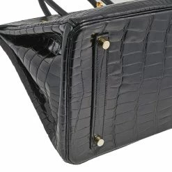Hermes Black Crocodile Gold Plated Birkin 35 Bag For Women -Deals Hermes Store luxury women hermes used handbags p559340 016