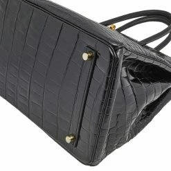 Hermes Black Crocodile Gold Plated Birkin 35 Bag For Women -Deals Hermes Store luxury women hermes used handbags p559340 017