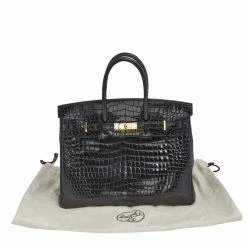 Hermes Black Crocodile Gold Plated Birkin 35 Bag For Women -Deals Hermes Store luxury women hermes used handbags p559340 023