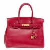 Hermes Rouge Vif Tadelakt Leather Gold Finished Birkin 30 Bag For Women