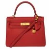 Hermes Rouge Piment Togo Leather Gold Plated Kelly Retourne 28 Bag For Women