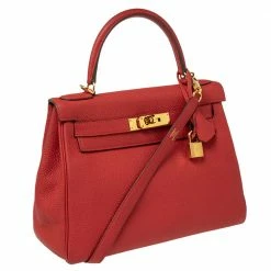 Hermes Rouge Piment Togo Leather Gold Plated Kelly Retourne 28 Bag For Women -Deals Hermes Store luxury women hermes used handbags p564887 005