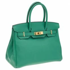 Hermes Hermès Vert Vertigo Evercolor Leather Gold Finished Birkin 30 Bag For Women -Deals Hermes Store luxury women hermes used handbags p566288 001
