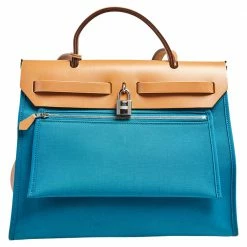 Hermes Bleu Izmir/Natural Canvas And Leather Herbag Zip 31 Bag For Women -Deals Hermes Store luxury women hermes used handbags p567447 006