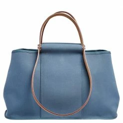 Hermes Bleu Tempete/Natural Canvas Cabag PM Tote Bag For Women