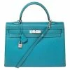 Hermes Bleu Jean Togo Leather Palladium Finish Kelly Retourne 35 Bag For Women