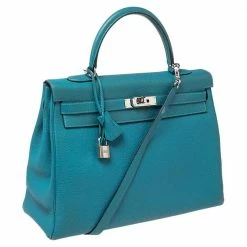 Hermes Bleu Jean Togo Leather Palladium Finish Kelly Retourne 35 Bag For Women -Deals Hermes Store luxury women hermes used handbags p570035 008