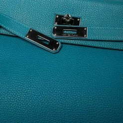 Hermes Bleu Jean Togo Leather Palladium Finish Kelly Retourne 35 Bag For Women -Deals Hermes Store luxury women hermes used handbags p570035 020