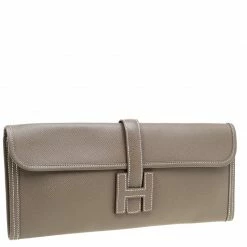 Hermes Brown Epsom Leather Jige Clutch For Women -Deals Hermes Store luxury women hermes used handbags p57048 003
