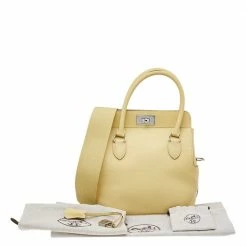 Hermes Jaune Poussin Swift Leather Palladium Plated Toolbox 20 Bag For Women -Deals Hermes Store luxury women hermes used handbags p571541 011