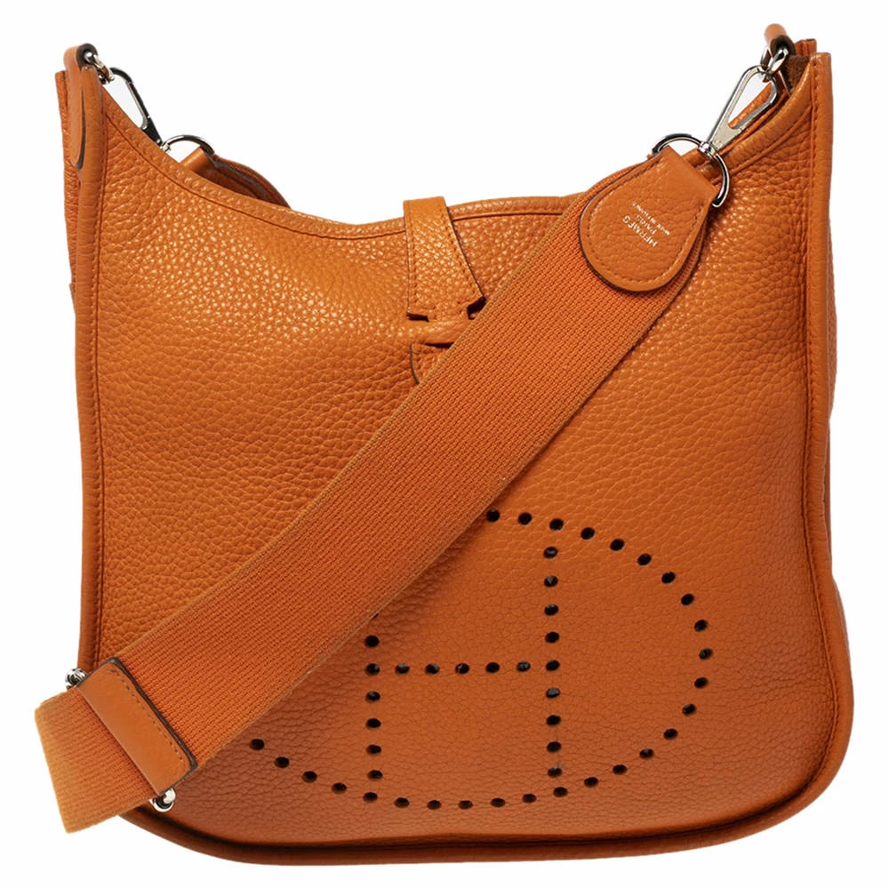 Hermes Orange Taurillon Clemence Leather Evelyne III PM Bag For Women 3 Hermes Orange Taurillon Clemence Leather Evelyne III PM Bag For Women