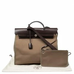 Hermes Hermés Ebene/Taupe Canvas And Leather Herbag Zip 39 Bag For Women -Deals Hermes Store luxury women hermes used handbags p574298 011