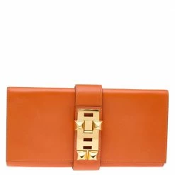 Hermes Orange Box Leather Medor 29 Clutch For Women