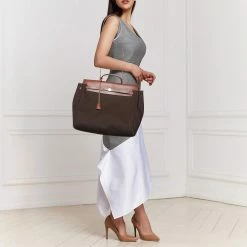 Hermes Cacao Canvas And Leather Herbag 2-in-1 MM Bag For Women -Deals Hermes Store luxury women hermes used handbags p578539 001