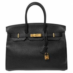 Hermes Hermès Black Togo Leather Gold Plated Birkin 35 Bag For Women