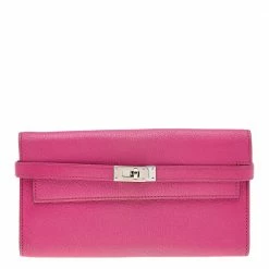 Hermes Hermés Rose Shocking Chevre Mysore Leather Kelly Wallet For Women