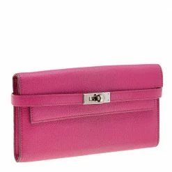 Hermes Hermés Rose Shocking Chevre Mysore Leather Kelly Wallet For Women -Deals Hermes Store luxury women hermes used handbags p586128 009