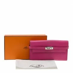 Hermes Hermés Rose Shocking Chevre Mysore Leather Kelly Wallet For Women -Deals Hermes Store luxury women hermes used handbags p586128 010