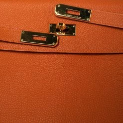 Hermes Orange Togo Leather Gold Plated Kelly Retourne 35 Bag For Women -Deals Hermes Store luxury women hermes used handbags p586757 009
