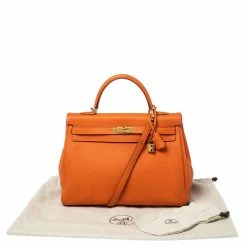 Hermes Orange Togo Leather Gold Plated Kelly Retourne 35 Bag For Women -Deals Hermes Store luxury women hermes used handbags p586757 019