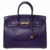 Hermes Hermès Ultraviolet Swift Leather Gold Plated Birkin 35 Bag For Women