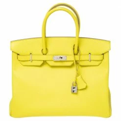 Hermes Lime Epsom Leather Palladium Hardware Birkin 35 Bag For Women