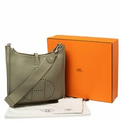 Hermes Sauge Taurillon Clemence Leather Evelyne III PM Bag For Women -Deals Hermes Store luxury women hermes used handbags p588909 014