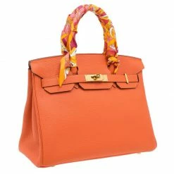 Hermes Orange Togo Leather Gold Hardware Birkin 30 Bag With Twilly Scarf For Women -Deals Hermes Store luxury women hermes used handbags p59131 003