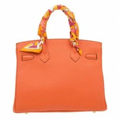 Hermes Orange Togo Leather Gold Hardware Birkin 30 Bag With Twilly Scarf For Women -Deals Hermes Store luxury women hermes used handbags p59131 004