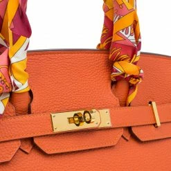 Hermes Orange Togo Leather Gold Hardware Birkin 30 Bag With Twilly Scarf For Women -Deals Hermes Store luxury women hermes used handbags p59131 008