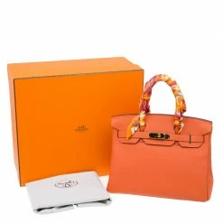 Hermes Orange Togo Leather Gold Hardware Birkin 30 Bag With Twilly Scarf For Women -Deals Hermes Store luxury women hermes used handbags p59131 016