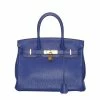 Hermes Blue Clemence Leather & Gold-Plated Hardware Birkin 30 Bag For Women