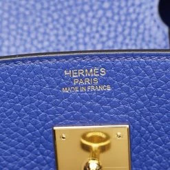 Hermes Blue Clemence Leather & Gold-Plated Hardware Birkin 30 Bag For Women -Deals Hermes Store luxury women hermes used handbags p594300 008