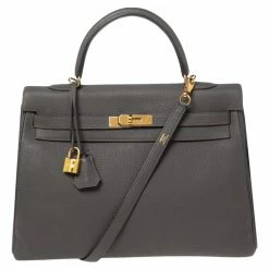 Hermes Etain Togo Leather Gold Plated Kelly Retourne 35 Bag For Women