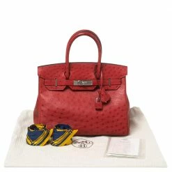 Hermes Hermès Rouge Vif Ostrich Palladium Plated Birkin 30 Bag For Women -Deals Hermes Store luxury women hermes used handbags p596706 017