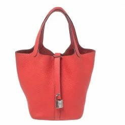 Hermes Rose Jaipur Clemence Leather Picotin Lock 18 Bag For Women