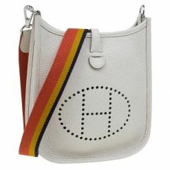 Hermes Ivory Clemence Leather Evelyne II TPM Bag For Women -Deals Hermes Store luxury women hermes used handbags p59968 003