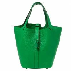 Hermes So Green Bambou Clemence Leather Picotin Lock 18 Bag For Women