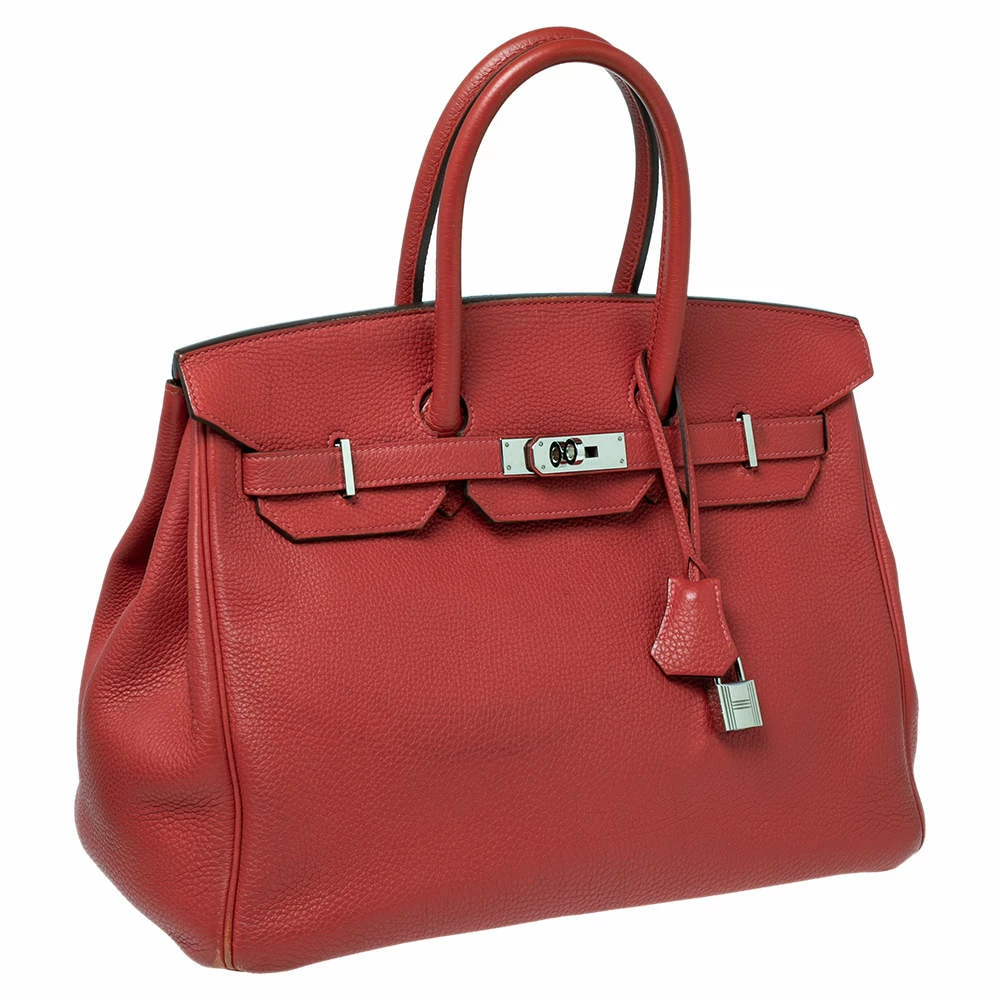 Hermes Rouge Piment Togo Leather Palladium Plated Birkin 35 Bag For Women 5 Hermes Rouge Piment Togo Leather Palladium Plated Birkin 35 Bag For Women - Image 3
