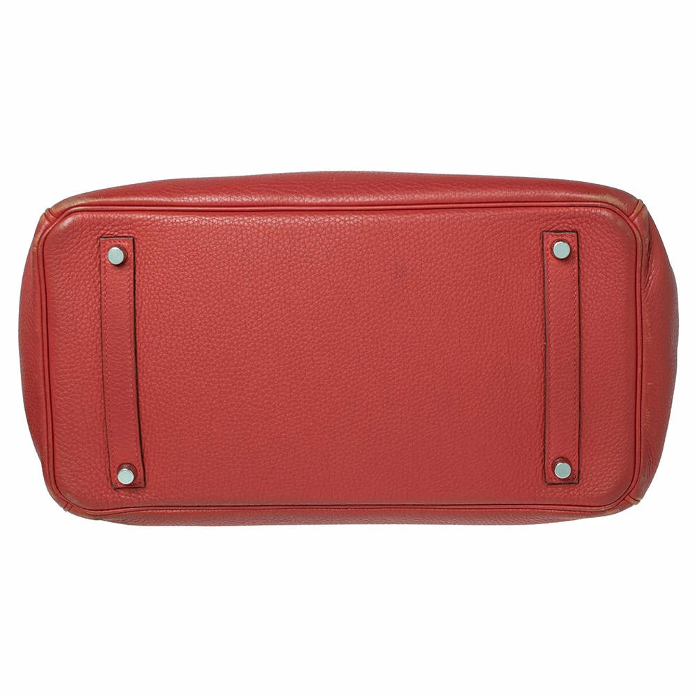Hermes Rouge Piment Togo Leather Palladium Plated Birkin 35 Bag For Women 15 Hermes Rouge Piment Togo Leather Palladium Plated Birkin 35 Bag For Women - Image 13