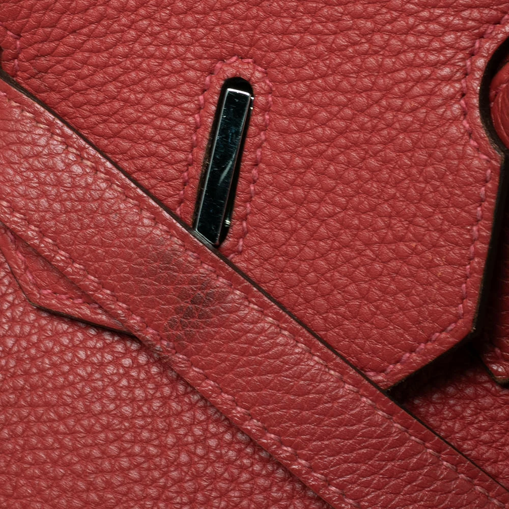 Hermes Rouge Piment Togo Leather Palladium Plated Birkin 35 Bag For Women 14 Hermes Rouge Piment Togo Leather Palladium Plated Birkin 35 Bag For Women - Image 12