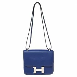 Hermes Hermès Bleu Electric Swift Leather Palladium Hardware Constance 18 Bag For Women