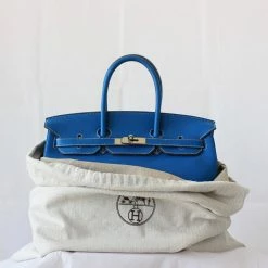 Hermes Blue Leather Palladium Hardware Birkin 35 Bag For Women -Deals Hermes Store luxury women hermes used handbags p602133 002