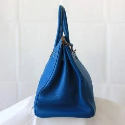 Hermes Blue Leather Palladium Hardware Birkin 35 Bag For Women -Deals Hermes Store luxury women hermes used handbags p602133 005