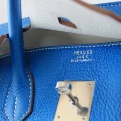 Hermes Blue Leather Palladium Hardware Birkin 35 Bag For Women -Deals Hermes Store luxury women hermes used handbags p602133 007