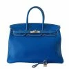 Hermes Blue Leather Palladium Hardware Birkin 35 Bag For Women