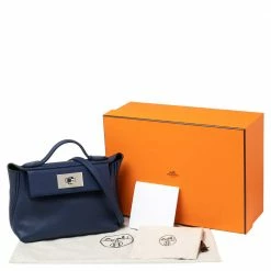 Hermes Bleu Encre Evercolor And Swift Leather Palladium Hardware 24/24 21 Bag For Women -Deals Hermes Store luxury women hermes used handbags p603313 003