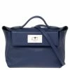 Hermes Bleu Encre Evercolor And Swift Leather Palladium Hardware 24/24 21 Bag For Women
