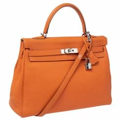 Hermes Orange Togo Leather Palladium Hardware Kelly Retourne 35 Bag For Women -Deals Hermes Store luxury women hermes used handbags p606425 002
